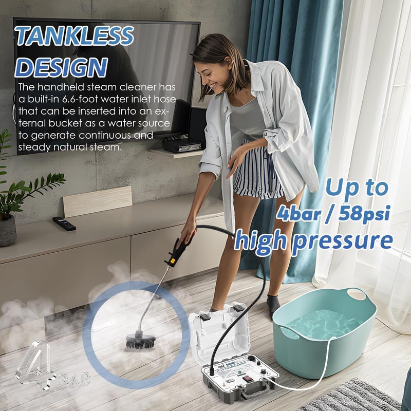 Hapyvergo 1500W High-Pressure Steam Cleaner, Quick 15s Heat-Up, 230℉ Powerful Steam for Grout, Tile, Home, Auto, Car Detailing, Kitchen, Bathroom Cleaning - 110V - Image 3